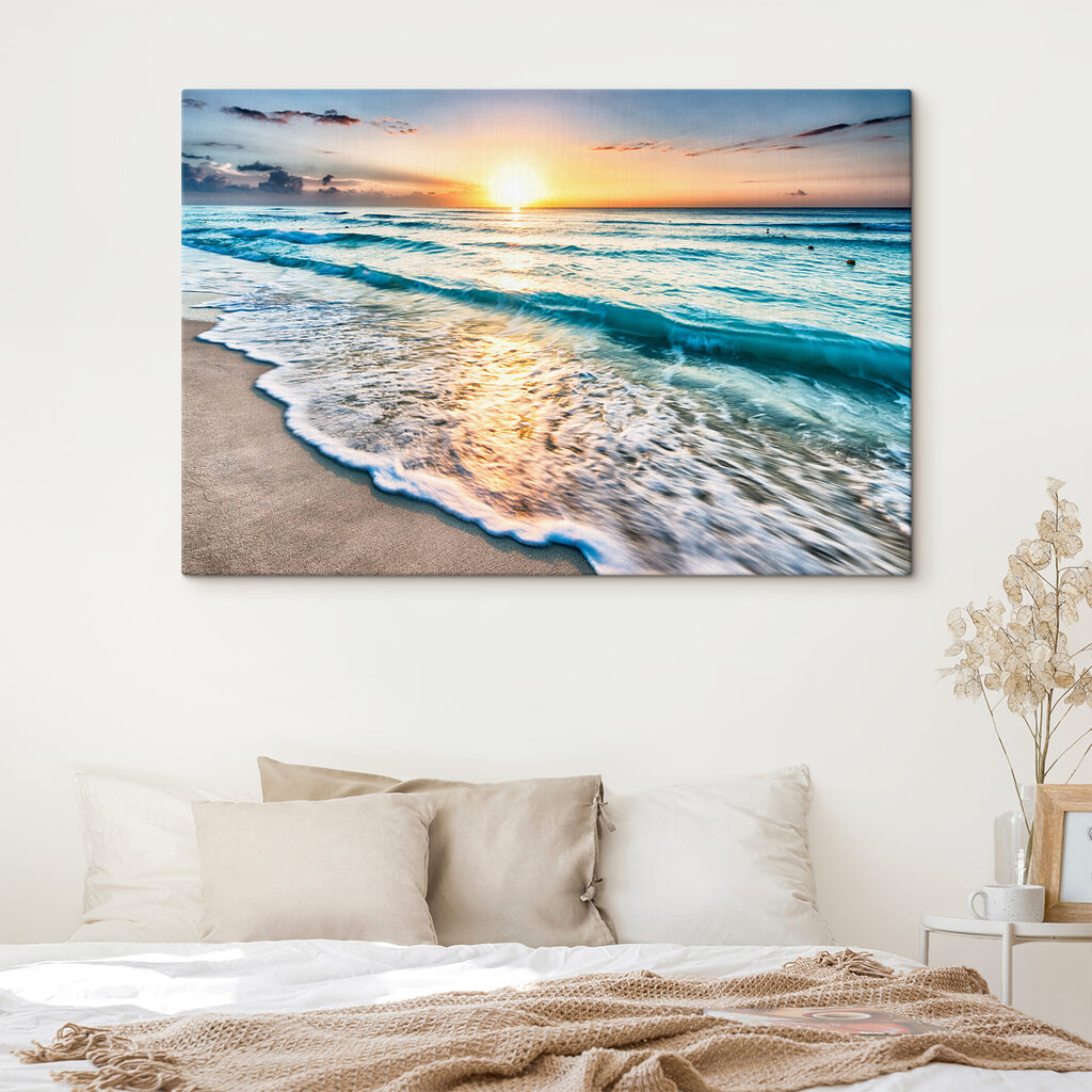 A beach with waves and a sunset A beach with waves and a sunset