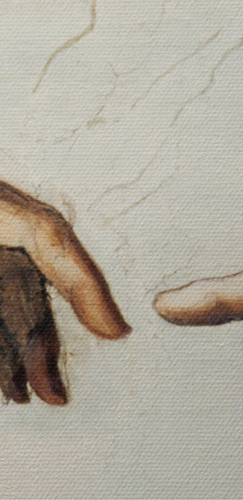 A painting of hands touching each other A painting of hands touching each other