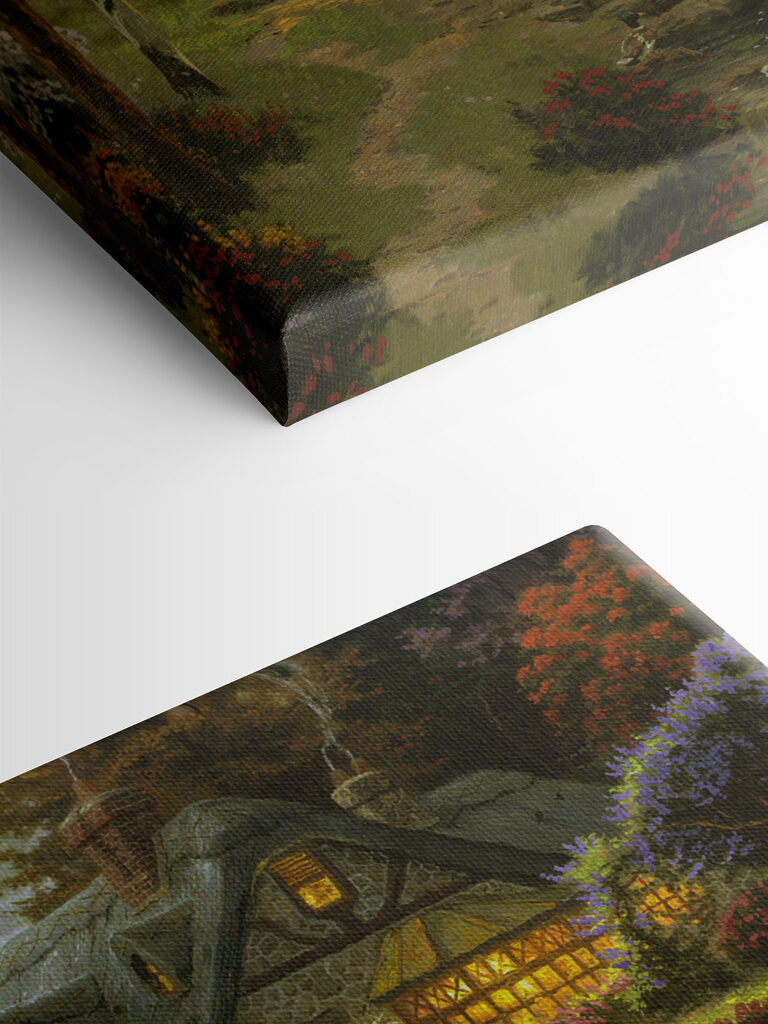 A painting of a cottage by a river A painting of a cottage by a river