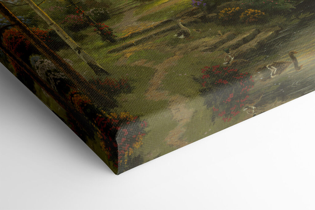 A painting of a cottage by a river A painting of a cottage by a river