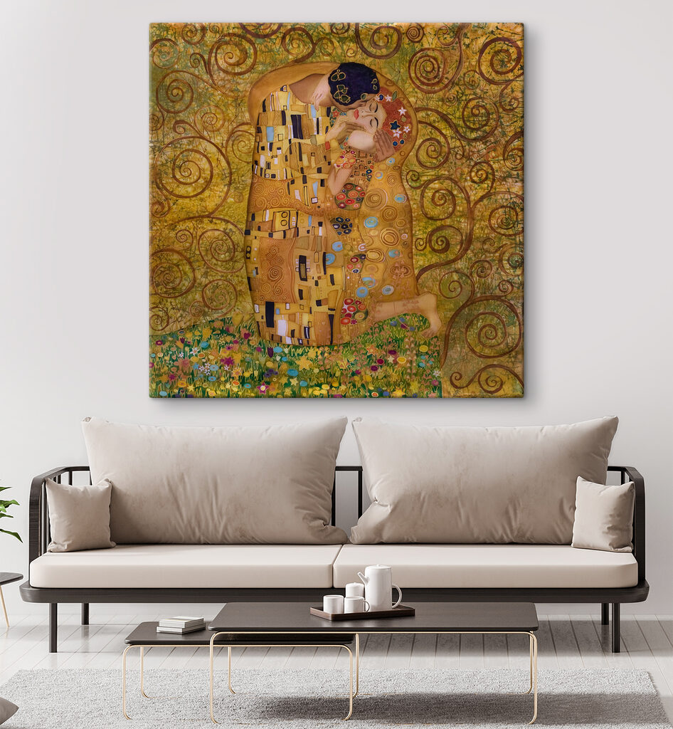 A painting of a man and woman kissing A painting of a man and woman kissing