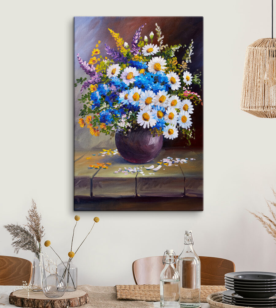 A painting of flowers in a vase A painting of flowers in a vase