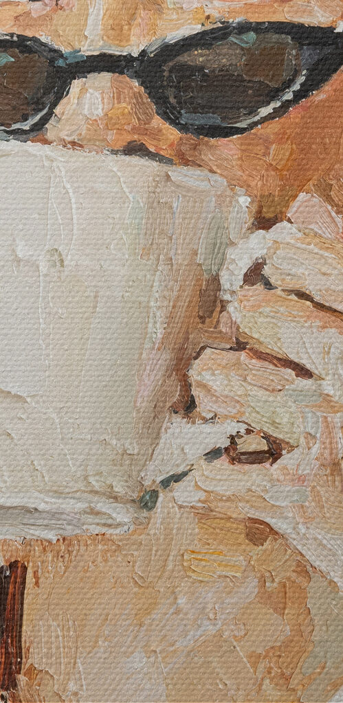 A painting of a woman holding a cup A painting of a woman holding a cup