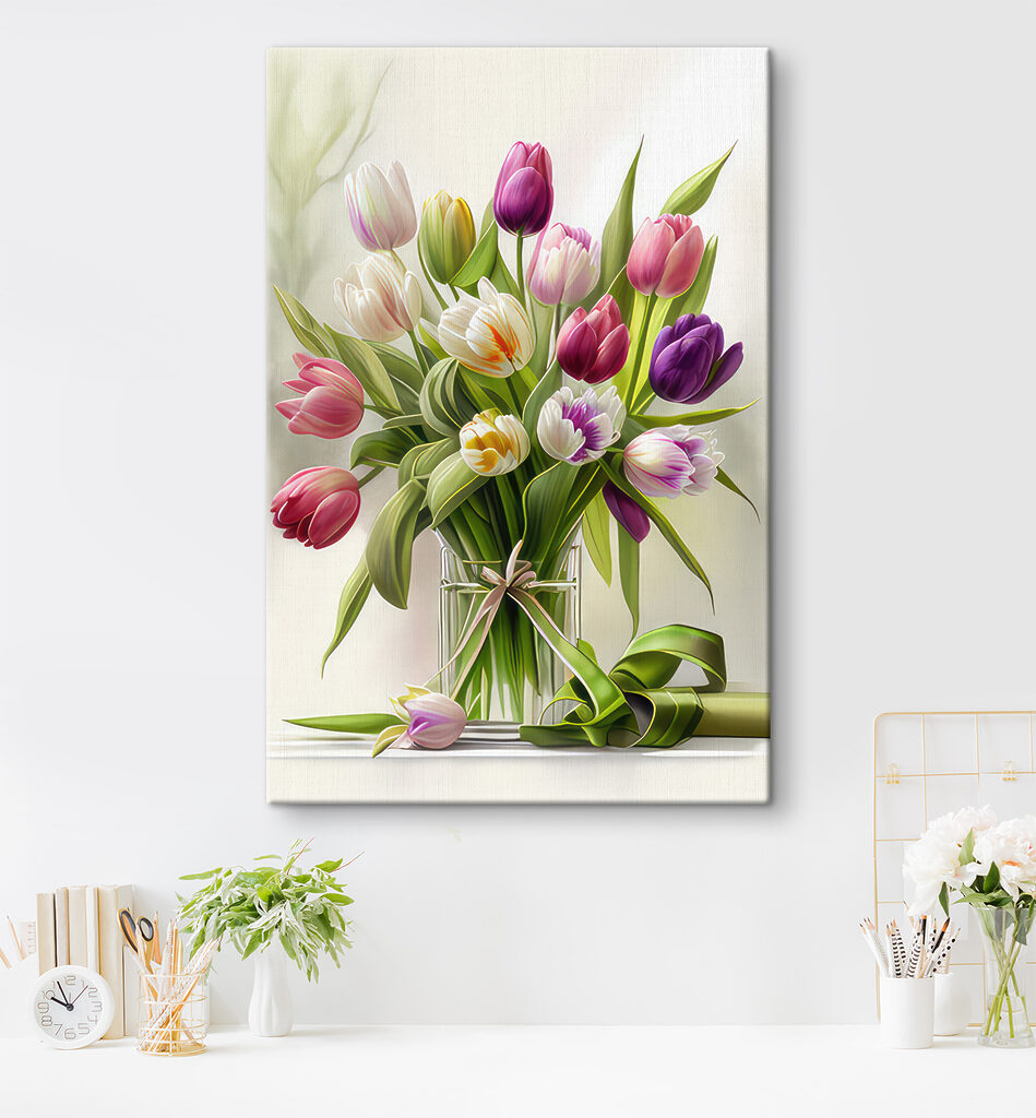 A bouquet of tulips in a glass vase A bouquet of tulips in a glass vase