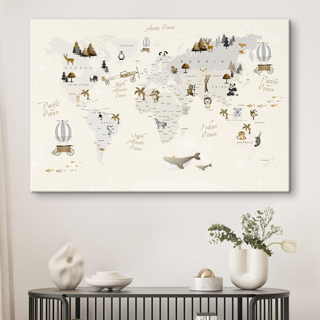 A map of the world with animals A map of the world with animals