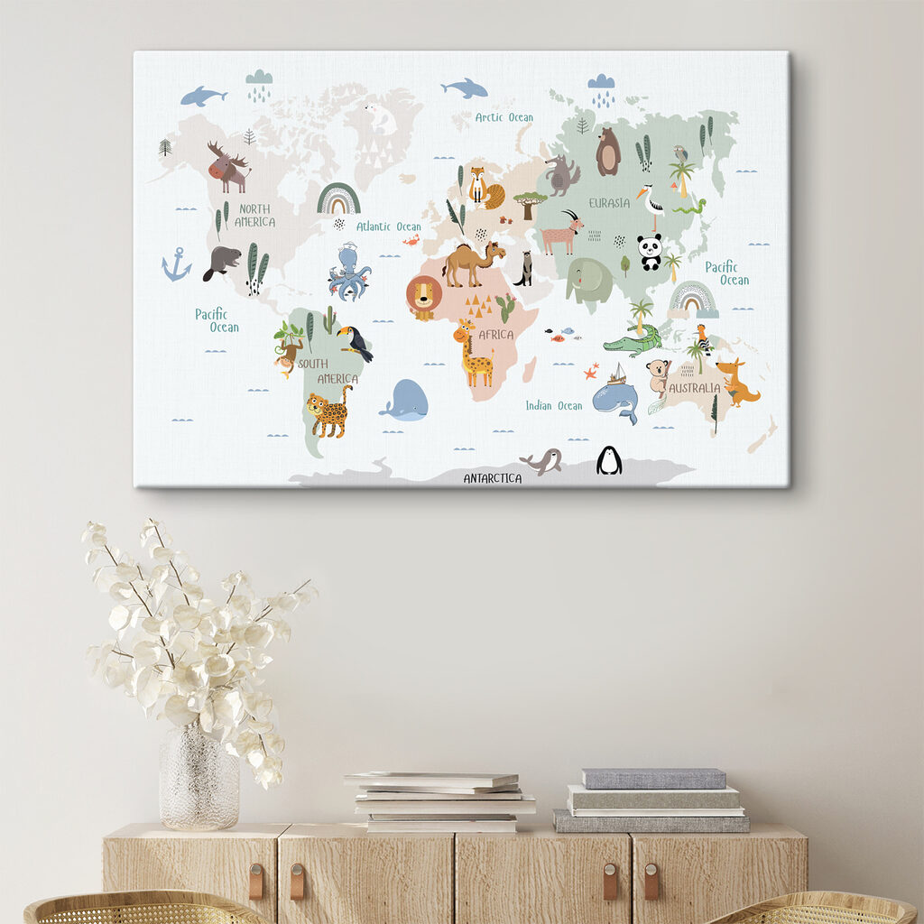 A map of the world with animals A map of the world with animals