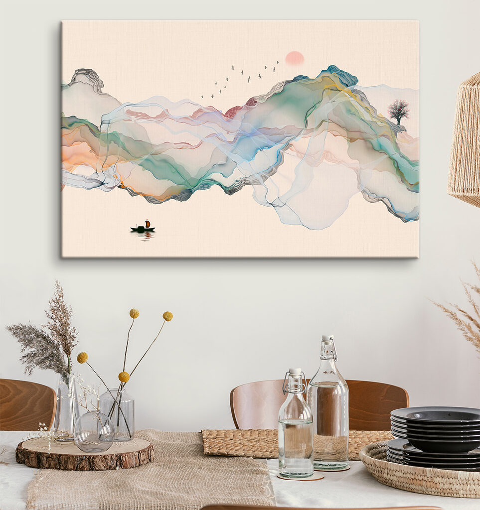 A painting of a boat in the water A painting of a boat in the water