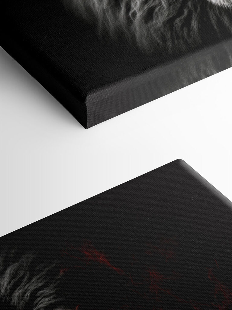 A black lion with red eyes