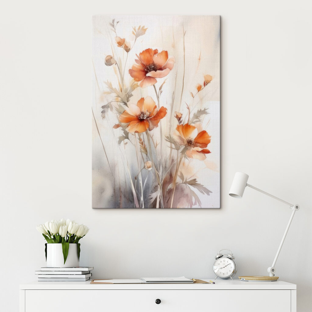 A painting of orange flowers A painting of orange flowers