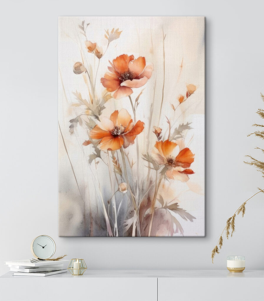 A painting of orange flowers A painting of orange flowers