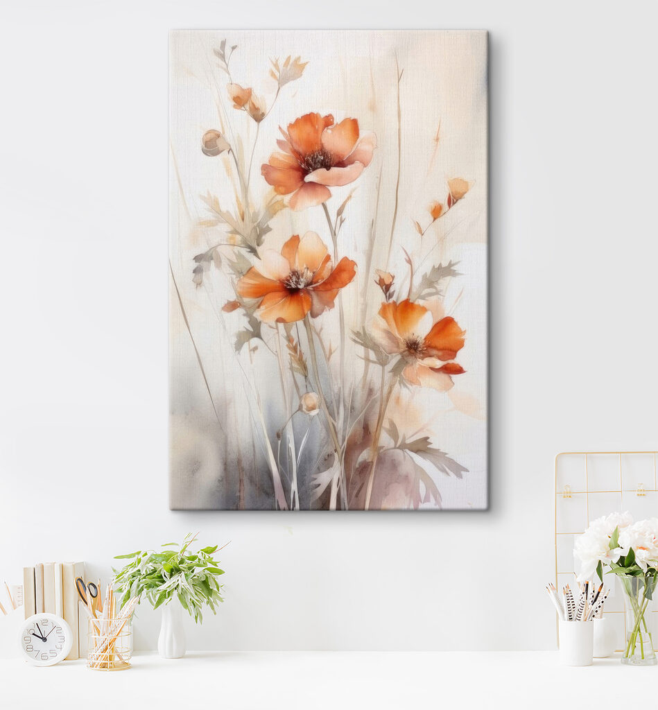 A painting of orange flowers A painting of orange flowers