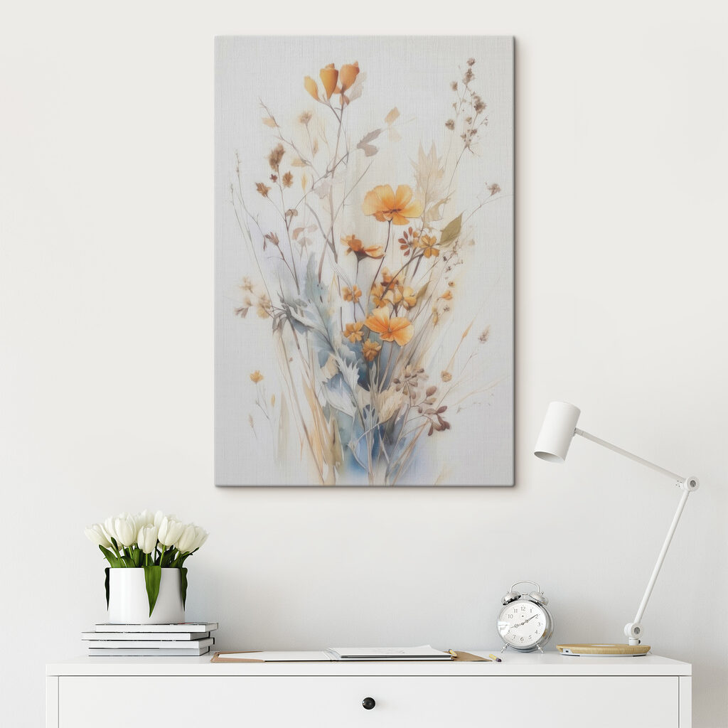 A painting of flowers and leaves