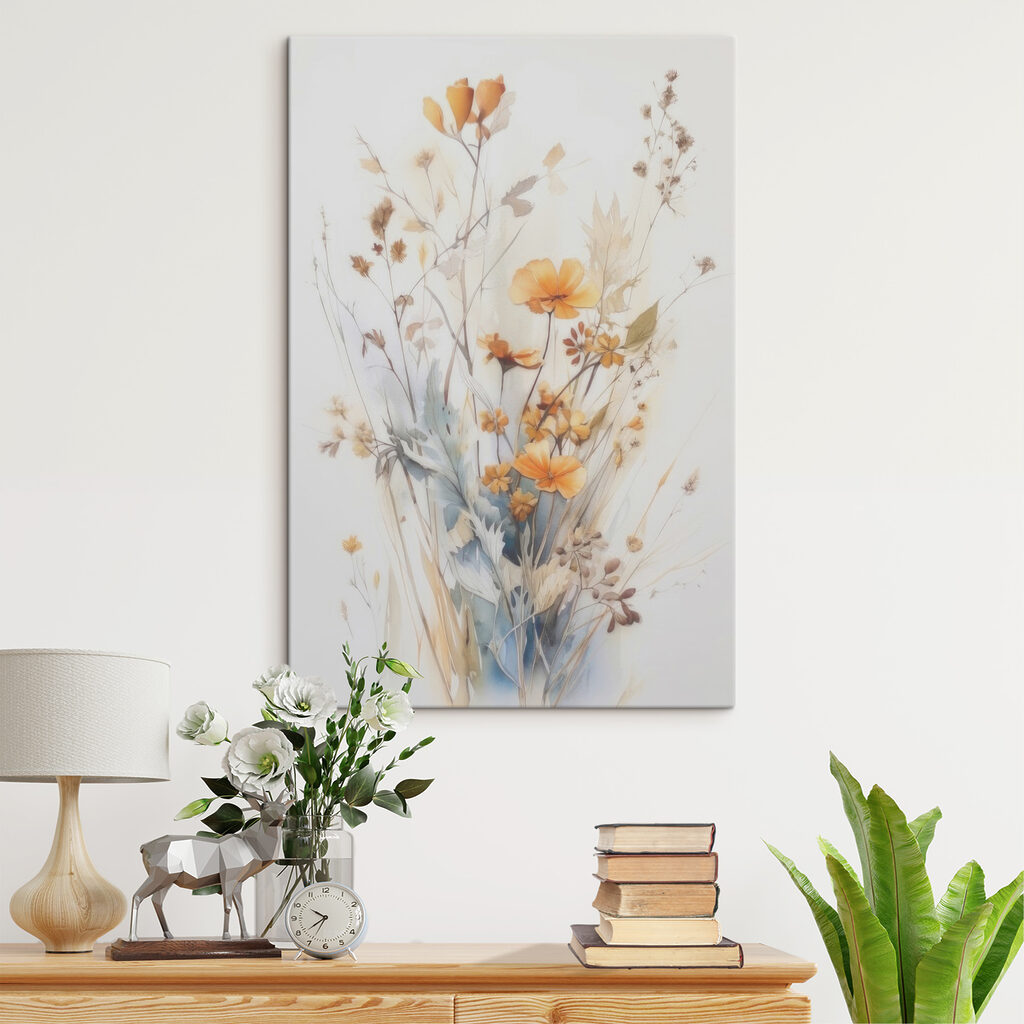 A painting of flowers and leaves