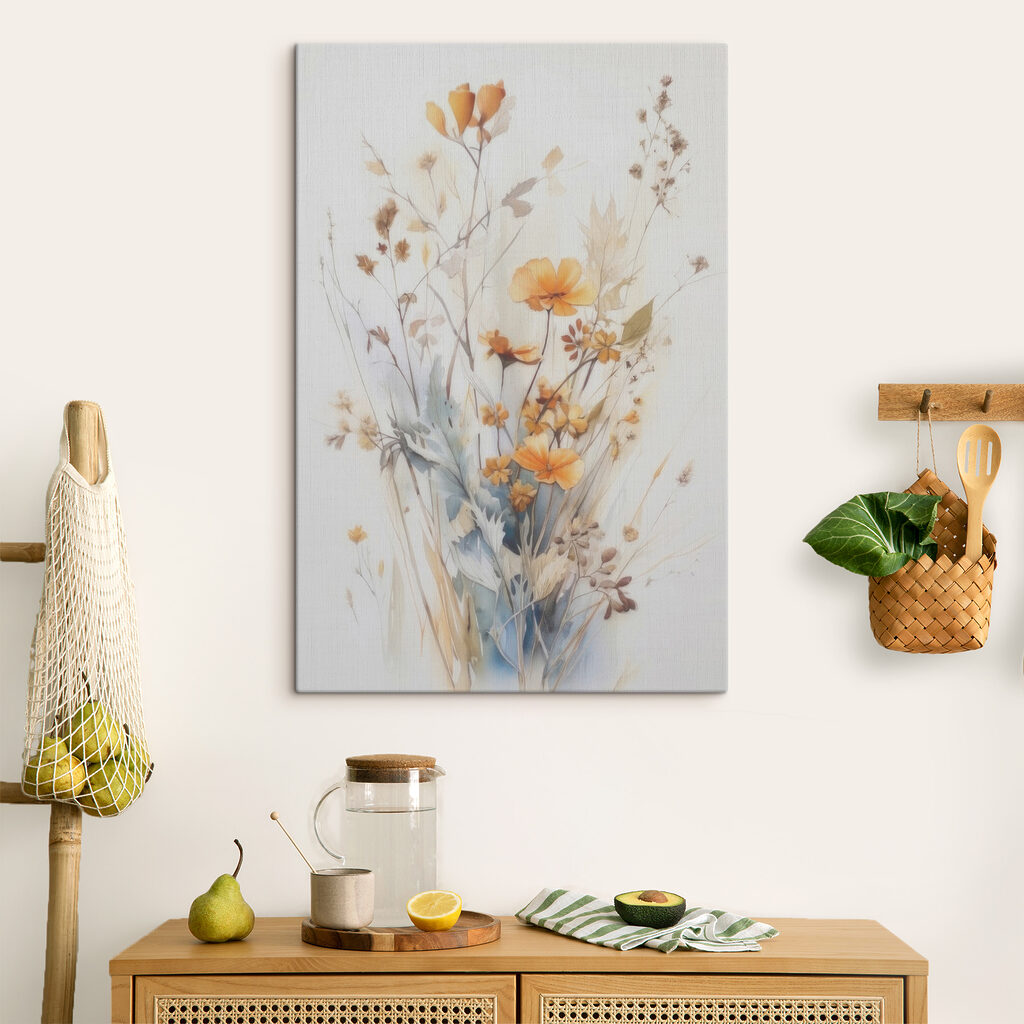 A painting of flowers and leaves