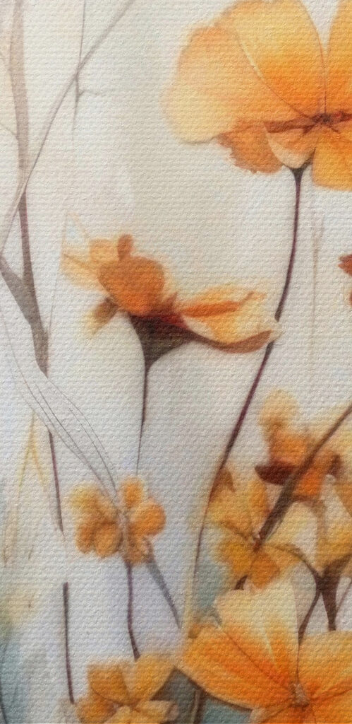A painting of flowers and leaves