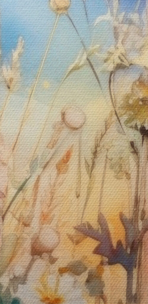 A painting of flowers and grass