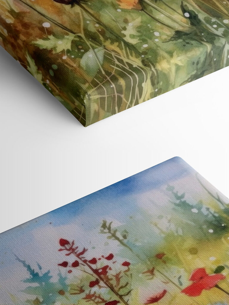 A painting of flowers in a field A painting of flowers in a field