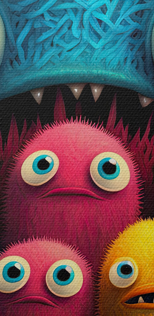 A group of colorful monsters