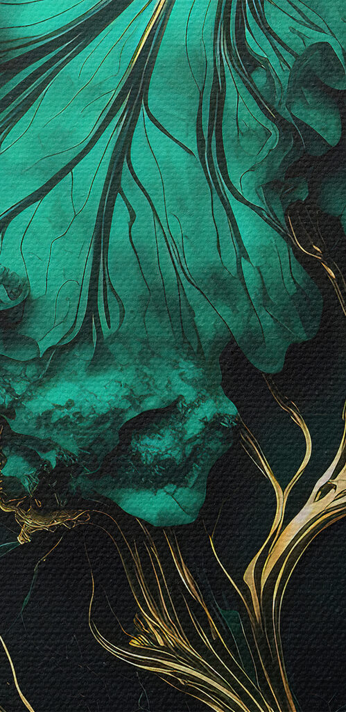 Elegant teal leaves with metallic veins