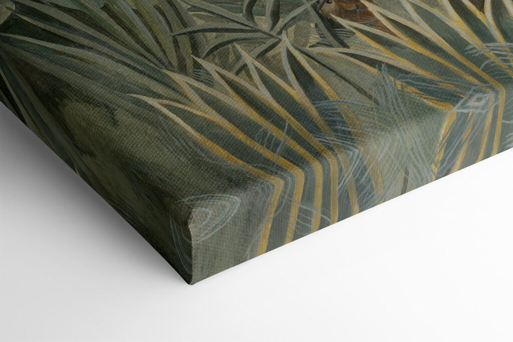 A painting of a jungle with plants and flowers