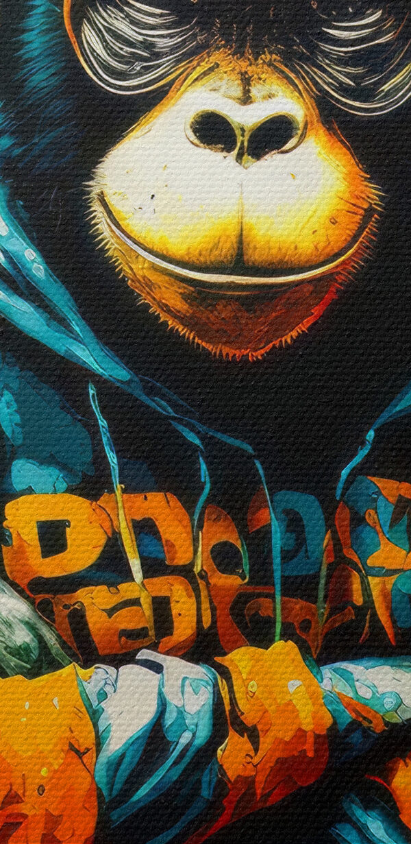 A group of monkeys wearing headphones and hoodies