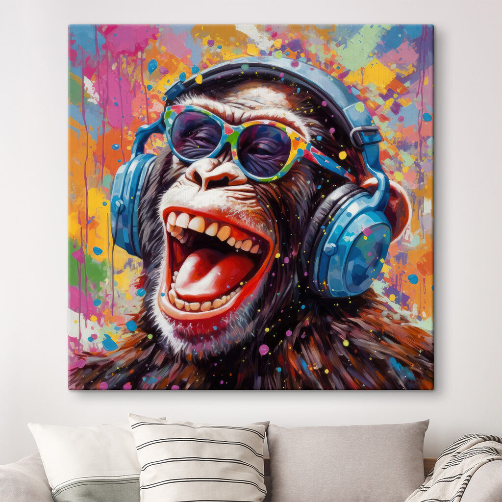 A monkey wearing headphones and sunglasses A monkey wearing headphones and sunglasses