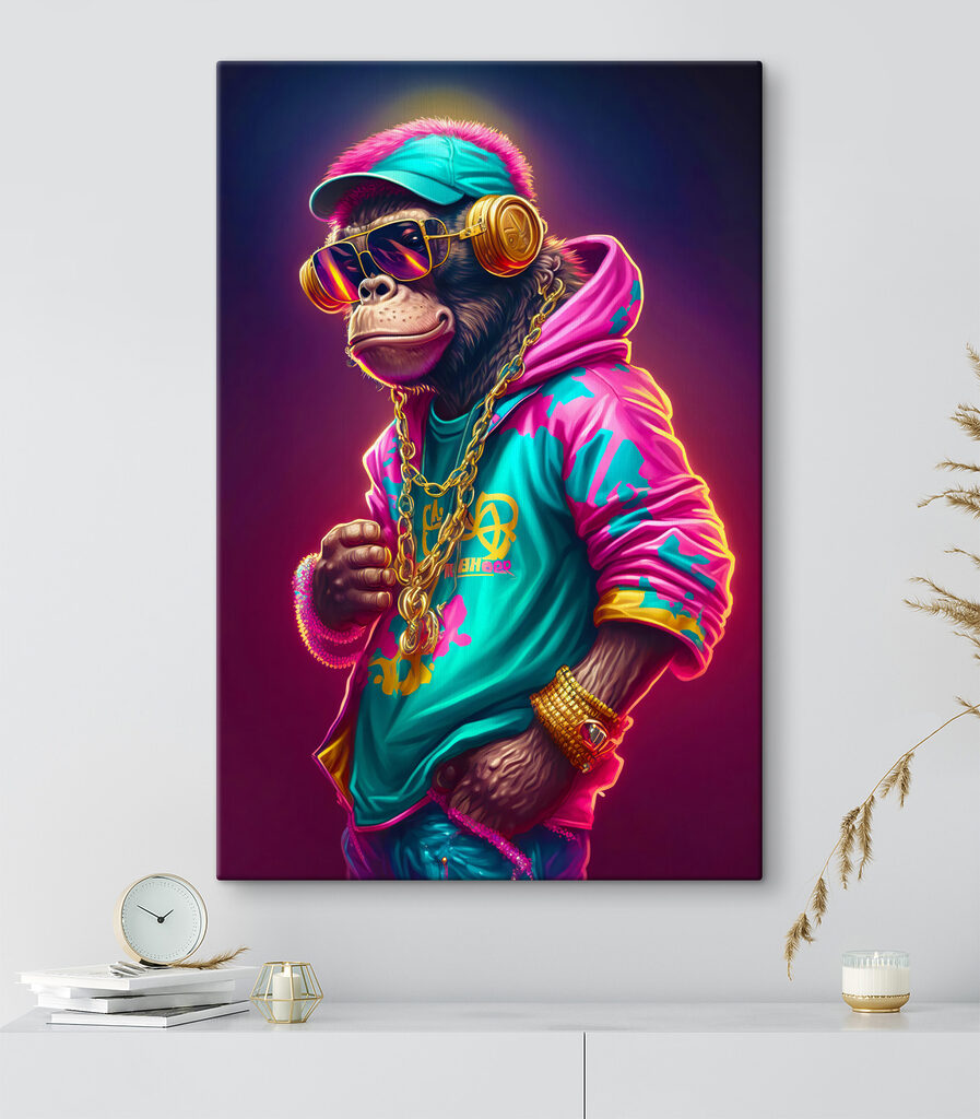 A monkey wearing a hat and sunglasses