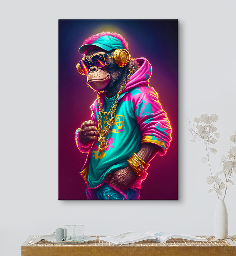 A monkey wearing a hat and sunglasses