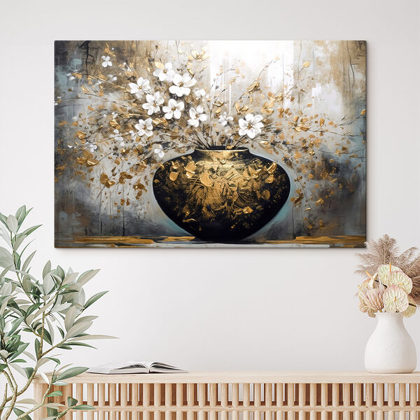 A painting of flowers in a vase A painting of flowers in a vase