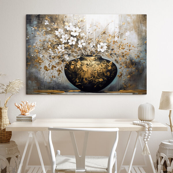 A painting of flowers in a vase A painting of flowers in a vase