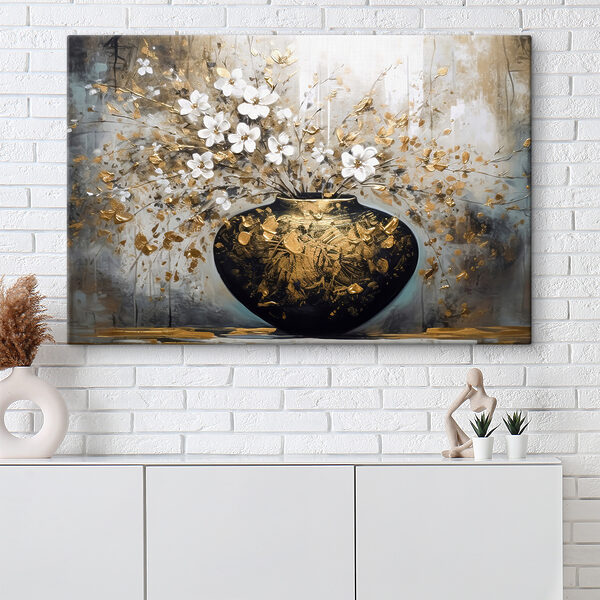 A painting of flowers in a vase A painting of flowers in a vase