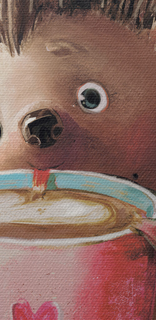 A hedgehog holding a cup of coffee