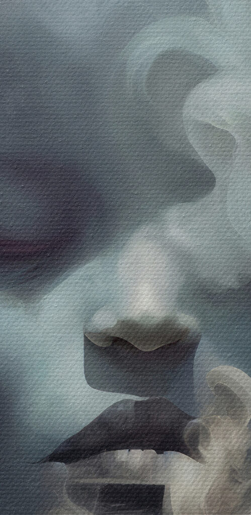 A woman with smoke in her hair