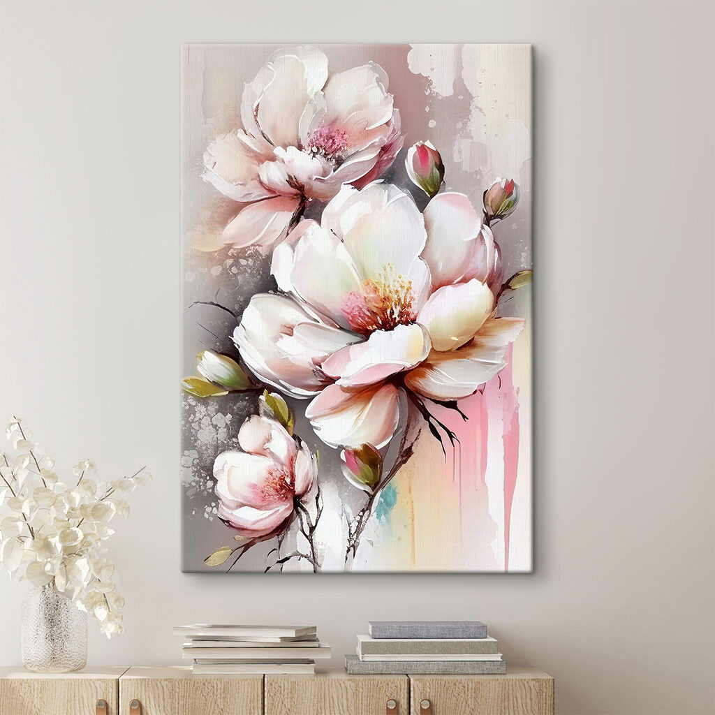 A painting of flowers on a white surface