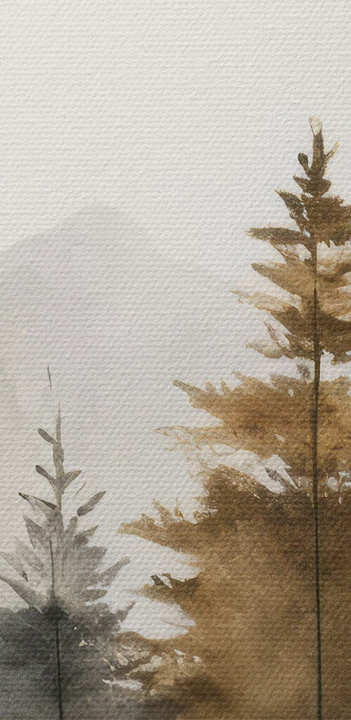 Watercolor of trees and mountains Watercolor of trees and mountains