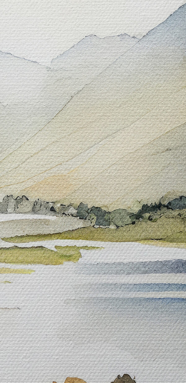 Watercolor of a lake surrounded by mountains Watercolor of a lake surrounded by mountains