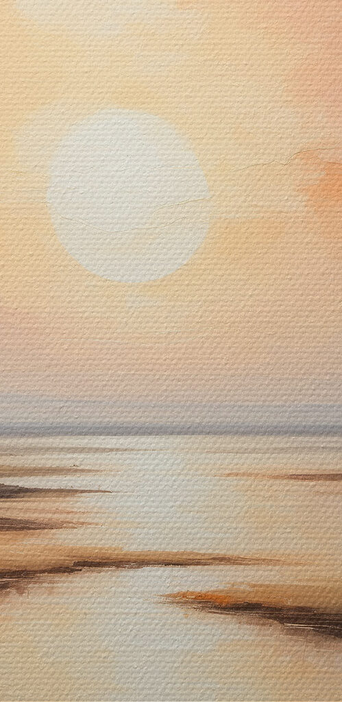 A painting of a sunset over a marsh A painting of a sunset over a marsh