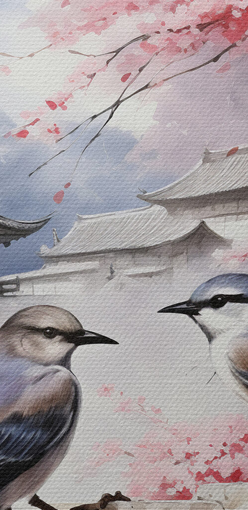 A painting of birds on a wall A painting of birds on a wall