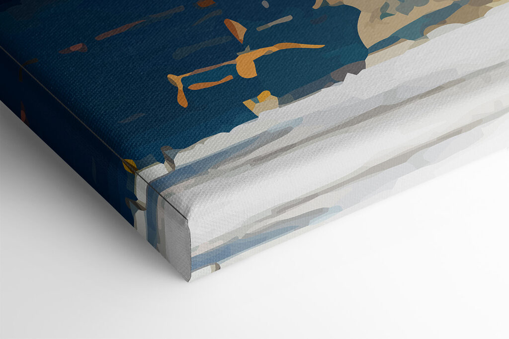 A painting of blue and white and brown paint