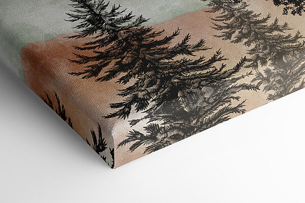 A painting of a mountain landscape with trees and mountains A painting of a mountain landscape with trees and mountains