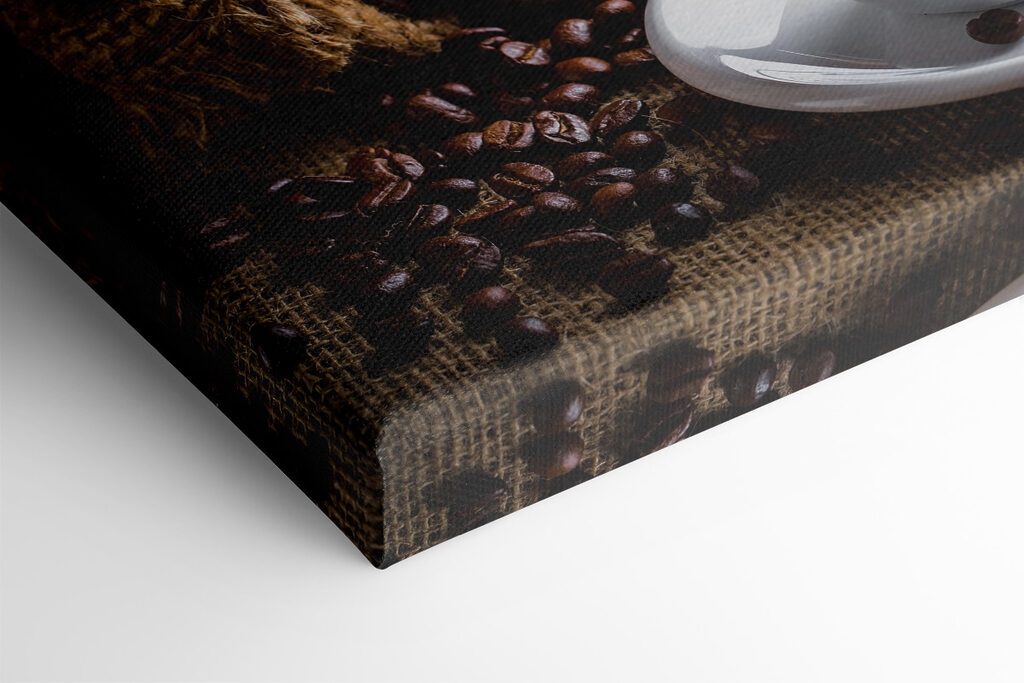 A cup of coffee and a bag of coffee beans A cup of coffee and a bag of coffee beans