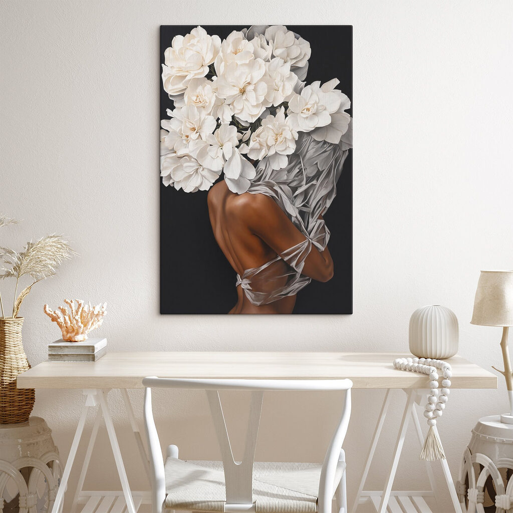 A woman with white flowers on her head A woman with white flowers on her head