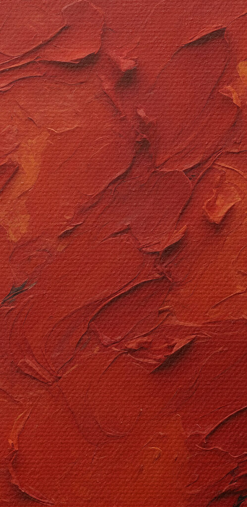 A painting of a red square with black and white paint