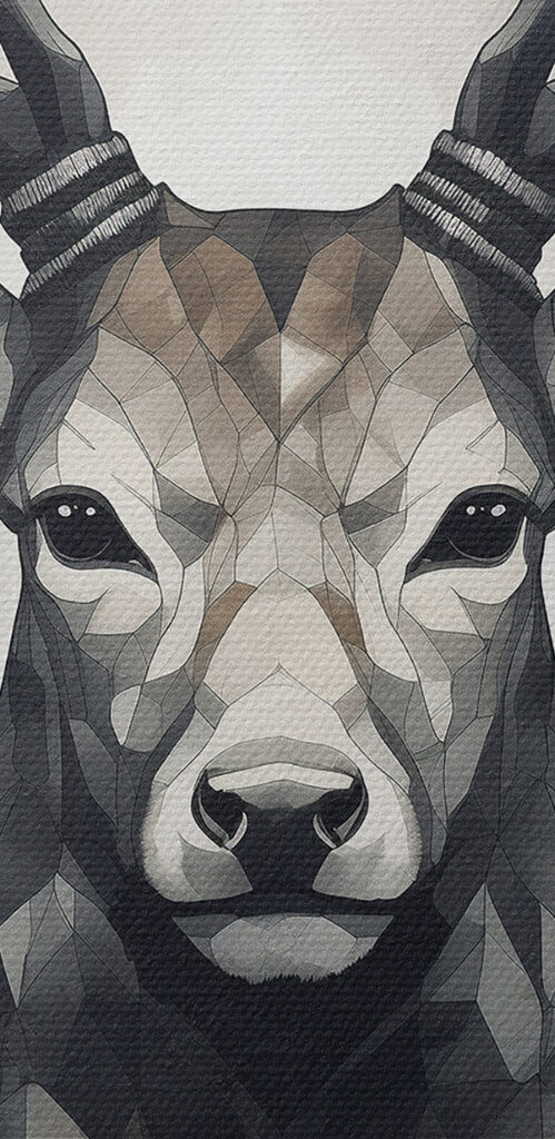 A painting of a deer with antlers