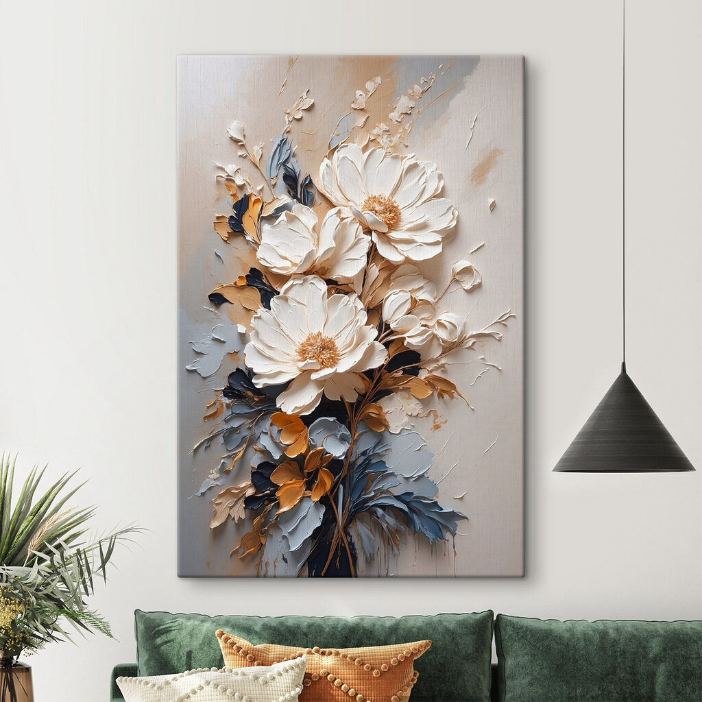 A painting of flowers on a wall A painting of flowers on a wall
