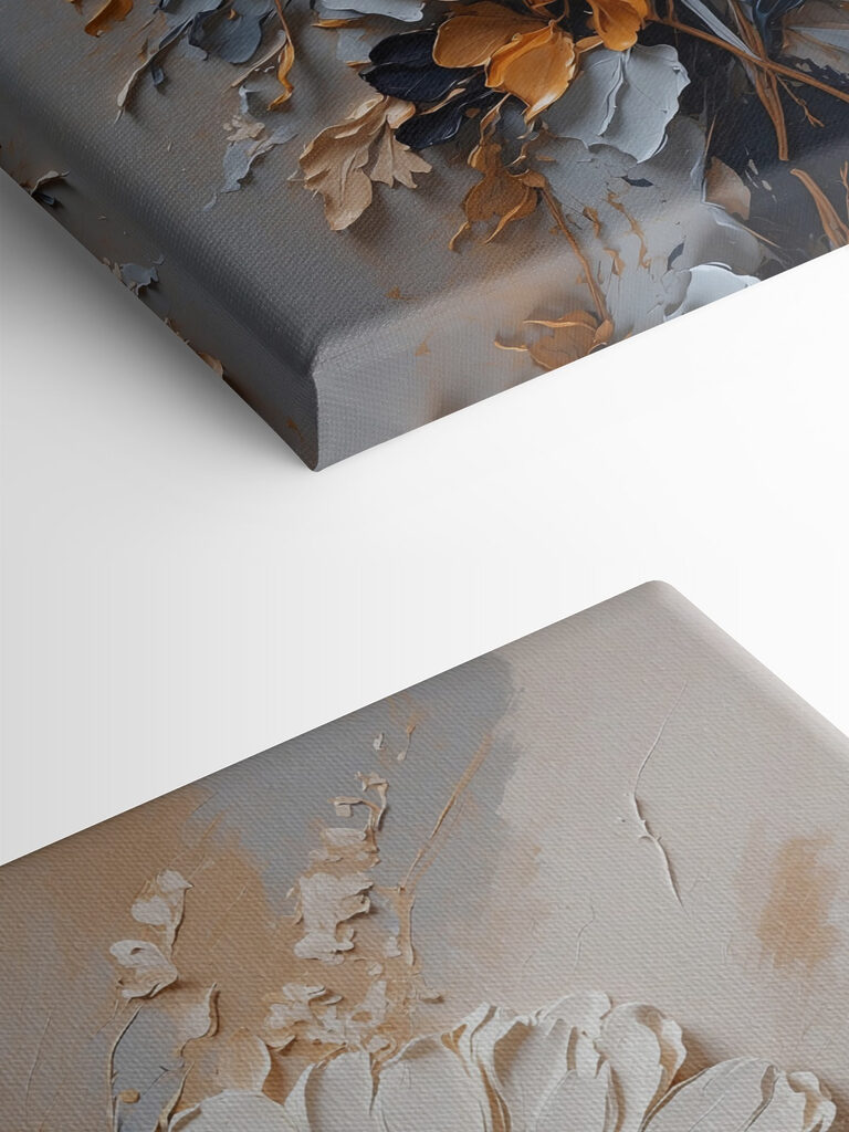 A painting of flowers on a wall A painting of flowers on a wall