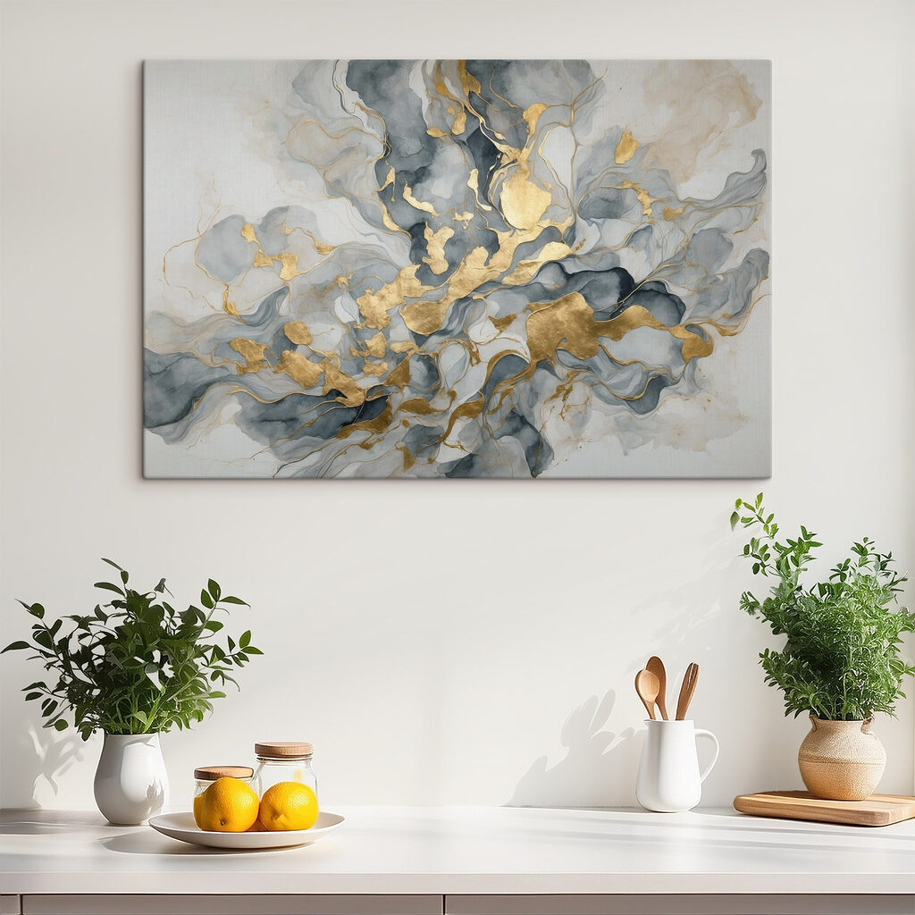 Elegant swirls of blue and taupe