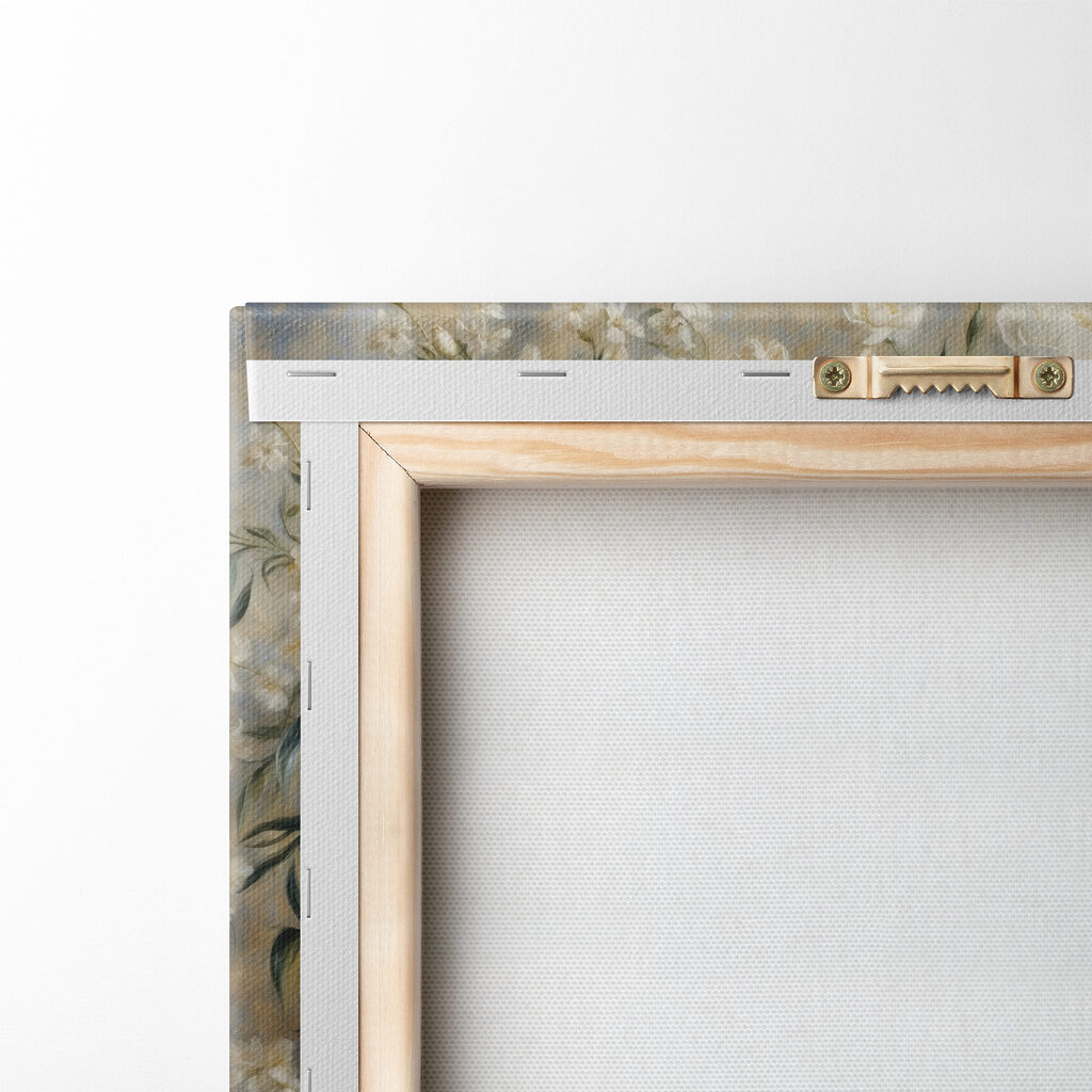 A painting of white flowers in vases