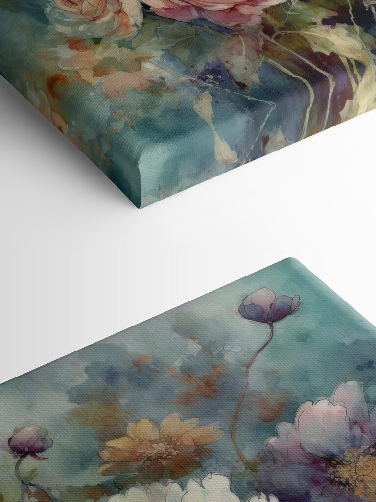 A painting of flowers on a blue background A painting of flowers on a blue background