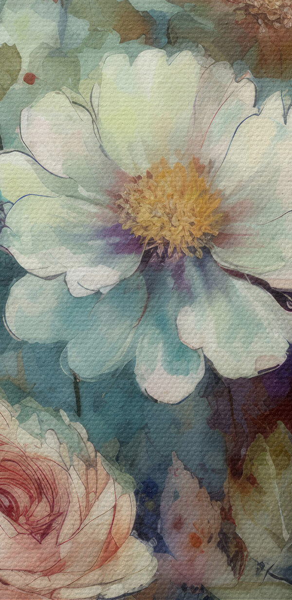 A painting of flowers on a blue background A painting of flowers on a blue background